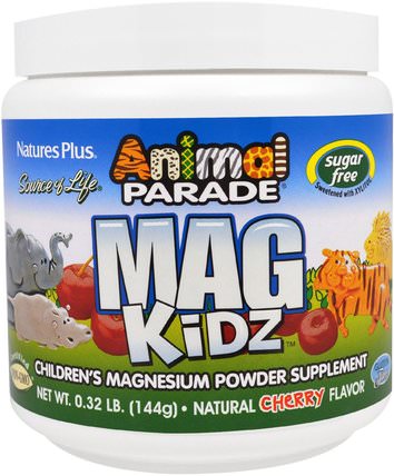 Animal Parade, Mag Kidz, Childrens Magnesium, Natural Cherry Flavor, 0.32 lb (144 g) by Natures Plus, 補品，礦物質，鎂，兒童健康 HK 香港