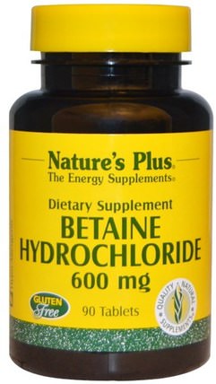 Betaine Hydrochloride, 600 mg, 90 Tablets by Natures Plus, 補充劑，甜菜鹼hcl，酶 HK 香港