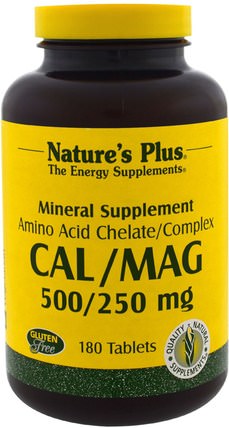 Cal/Mag, 500/250 mg, 180 Tablets by Natures Plus, 補充劑，礦物質，鈣和鎂 HK 香港
