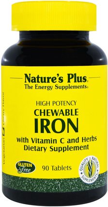 Chewable Iron, Cherry Flavor, 90 Tablets by Natures Plus, 補品，礦物質，鐵 HK 香港