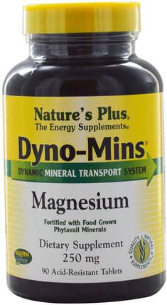 Dyno-Mins, Magnesium, 250 mg, 90 Acid-Resistant Tablets by Natures Plus, 補品，礦物質，鎂 HK 香港