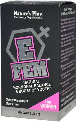 E Fem for Women, Natural Hormonal Balance, 60 Capsules by Natures Plus, 健康，女性 HK 香港