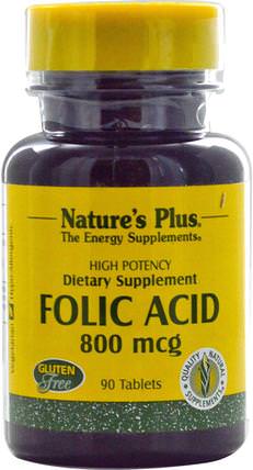 Folic Acid, 800 mcg, 90 Tablets by Natures Plus, 維生素，葉酸 HK 香港