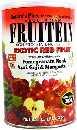 Fruitein, High Protein Energy Shake, Exotic Red Fruit, 1.3 lbs. (576 g) by Natures Plus, 補充劑，蛋白質 HK 香港