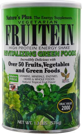Fruitein High Protein Energy Shake, Revitalizing Green Foods, 1.3 lbs (576 g) by Natures Plus, 補品，代餐奶昔，超級食品 HK 香港