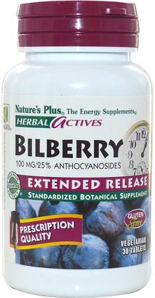 Herbal Actives, Bilberry, Extended Release, 100 mg, 30 Veggie Tabs by Natures Plus, 健康，眼部護理，視力保健，越橘 HK 香港