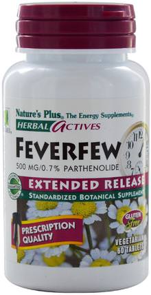 Herbal Actives, Feverfew, Extended Release, 500 mg, 60 Tabs by Natures Plus, 草藥，小白菊 HK 香港