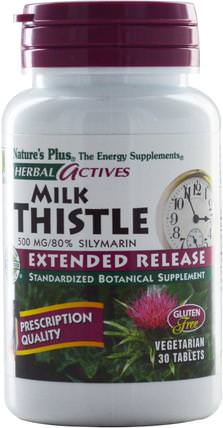 Herbal Actives, Milk Thistle, Extended Release, 500 mg, 30 Tablets by Natures Plus, 健康，排毒，奶薊（水飛薊素） HK 香港