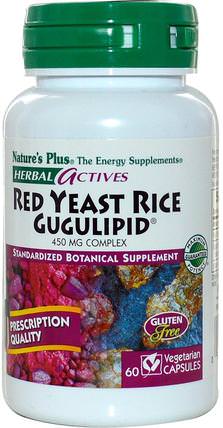 Herbal Actives, Red Yeast Rice Gugulipid, 450 mg, 60 Veggie Caps by Natures Plus, 補品，紅曲米 HK 香港