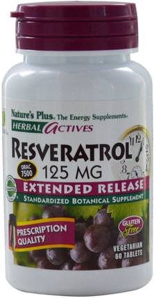 Herbal Actives, Resveratrol, 125 mg, 60 Veggie Tabs by Natures Plus, 補充劑，白藜蘆醇 HK 香港