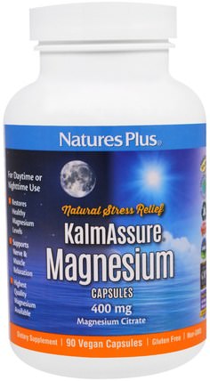 Kalmassure, Magnesium, 400 mg, 90 Veggie Caps by Natures Plus, 補品，礦物質，鎂 HK 香港