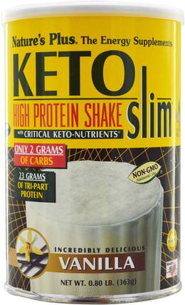 Keto Slim, High Protein Shake, Vanilla, 0.80 lb (363 g) by Natures Plus, 補充劑，蛋白質奶昔，食物，酮類友好 HK 香港