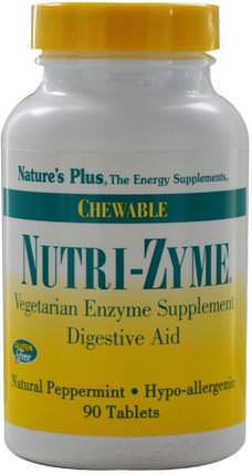 Nutri-Zyme, Chewable, Natural Peppermint, 90 Tablets by Natures Plus, 補充劑，消化酶 HK 香港