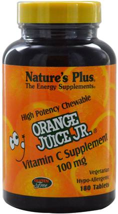 Orange Juice Jr., Vitamin C Supplement, 100 mg, 180 Tablets by Natures Plus, 維生素，維生素C，維生素C咀嚼片 HK 香港