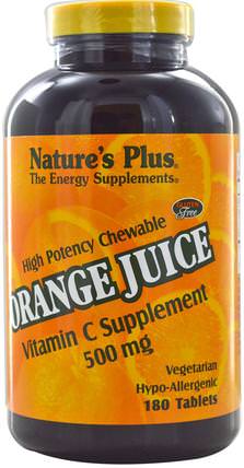Orange Juice Vitamin C Supplement, 500 mg, 180 Tablets by Natures Plus, 維生素，維生素C，維生素C咀嚼片 HK 香港