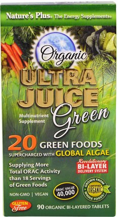 Organic Ultra Juice Green, 90 Organic Bi-Layered Tablets by Natures Plus, 補品，超級食品，綠色蔬菜 HK 香港