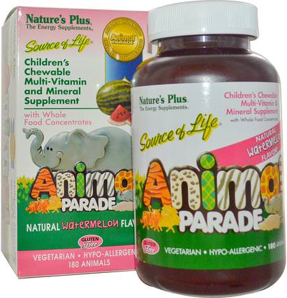 Source of Life, Animal Parade, Childrens Chewable, Natural Watermelon Flavor, 180 Animals by Natures Plus, 維生素，多種維生素，兒童多種維生素 HK 香港