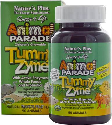 Source of Life, Animal Parade, Childrens Chewable Tummy Zyme, Natural Tropical Fruit Flavor, 90 Animals by Natures Plus, 補充劑，消化酶，益生菌，兒童益生菌 HK 香港
