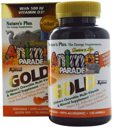 Source of Life, Animal Parade Gold, Childrens Chewable Multi-Vitamin & Mineral Supplement, Natural Orange Flavor, 120 Animals by Natures Plus, 維生素，多種維生素，兒童多種維生素 HK 香港