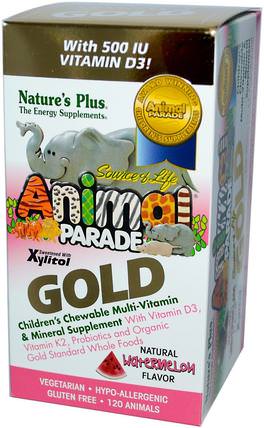 Source of Life, Animal Parade Gold, Childrens Chewable Multi-Vitamin & Mineral, Watermelon, 120 Animals by Natures Plus, 維生素，多種維生素，兒童多種維生素 HK 香港