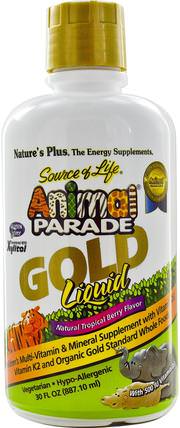 Source of Life, Animal Parade, Gold Liquid, Natural Tropical Berry Flavor, 30 fl oz (887.10 ml) by Natures Plus, 維生素，多種維生素，兒童多種維生素，液體多種維生素 HK 香港