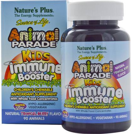 Source of Life, Animal Parade, Kids Immune Booster, Natural Tropical Berry Flavor, 90 Animals by Natures Plus, 健康，感冒和病毒，免疫系統 HK 香港