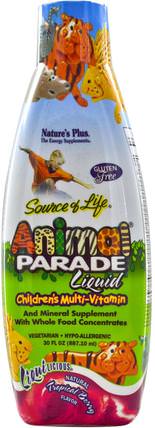 Source of Life, Animal Parade Liquid, Childrens Multi-Vitamin, Natural Tropical Berry Flavor, 30 fl oz (887.10 ml) by Natures Plus, 維生素，多種維生素，兒童多種維生素，液體多種維生素 HK 香港