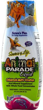 Source of Life, Animal Parade Liquid, Childrens Multi-Vitamin, Natural Tropical Berry Flavor, 8 fl oz (236.56 ml) by Natures Plus, 維生素，多種維生素，兒童多種維生素，液體多種維生素 HK 香港