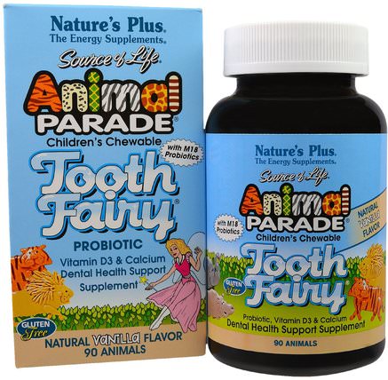 Source of Life, Animal Parade, Tooth Fairy Probiotic, Childrens Chewable, Natural Vanilla Flavor, 90 Animals by Natures Plus, 補充劑，益生菌，兒童益生菌 HK 香港