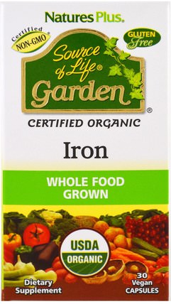 Source of Life Garden, Iron, 30 Vegan Capsules by Natures Plus, 補品，礦物質，鐵 HK 香港
