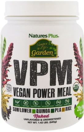 Source of Life Garden, VPM Vegan Power Meal, Naked, 1.42 lbs (645 g) by Natures Plus, 補充劑，蛋白質 HK 香港