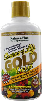 Source of Life, Gold Liquid, Delicious Tropical Fruit Flavor, 30 fl oz (887.10 ml) by Natures Plus, 維生素，液體多種維生素 HK 香港