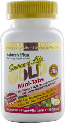 Source of Life, Gold, Mini-Tabs, The Ultimate Multi-Vitamin Supplement, 180 Tablets by Natures Plus, 維生素，多種維生素 HK 香港