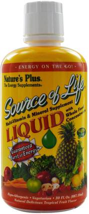 Source of Life, Liquid Multi-Vitamin & Mineral Supplement, Tropical Fruit Flavor, 30 fl oz (887.10 ml) by Natures Plus, 維生素，液體多種維生素 HK 香港