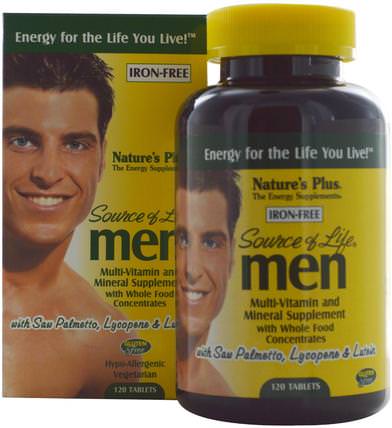 Source of Life, Men, Multi-Vitamin and Mineral Supplement, Iron-Free, 120 Tablets by Natures Plus, 維生素，男性多種維生素，男性 HK 香港