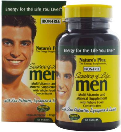Source of Life Men, Multi-Vitamin and Mineral Supplement, Iron-Free, 60 Tablets by Natures Plus, 維生素，男性多種維生素，男性 HK 香港