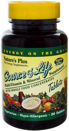 Source of Life, Multi-Vitamin & Mineral Supplement, 30 Tablets by Natures Plus, 維生素，多種維生素 HK 香港