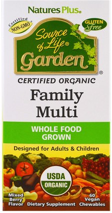 Source of Life, Organic Family Multi, Mixed Berry Flavor, 60 Veggie Chewables by Natures Plus, 維生素，多種維生素 HK 香港