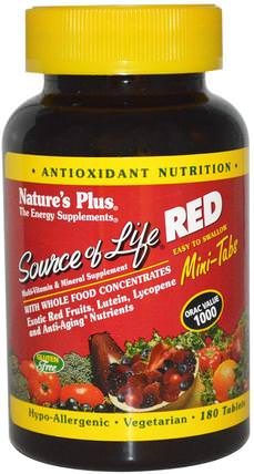 Source of Life, Red, Multi-Vitamin & Mineral Supplement, 180 Tablets by Natures Plus, 補品，超級食品，紅酒 HK 香港