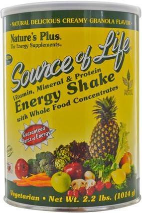 Source of Life, Vitamin, Mineral & Protein Energy Shake, Creamy Granola Flavor, 2.2 lbs (1014 g) by Natures Plus, 健康，能量飲料混合，補充劑，代餐奶昔 HK 香港