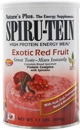 Spiru-Tein, High Protein Energy Meal, Exotic Red Fruit, 1.1 lbs (504 g) by Natures Plus, 補充劑，豆製品，大豆蛋白，大米蛋白粉 HK 香港