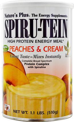 Spiru-Tein, High Protein Energy Meal, Peaches & Cream, 1.1 lbs (510 g) by Natures Plus, 補充劑，蛋白質 HK 香港
