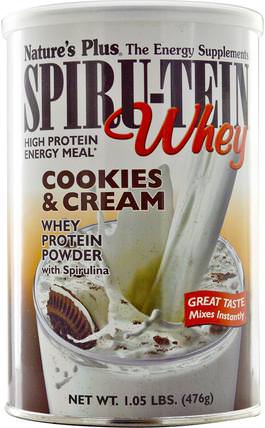 Spiru-Tein Whey, High Protein Energy Meal, Cookies & Cream, 1.05 lbs (476 g) by Natures Plus, 補充劑，蛋白質 HK 香港