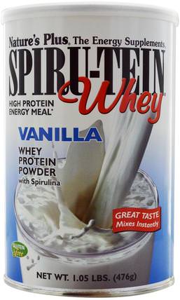 Spiru-Tein Whey, High Protein Energy Meal, Vanilla, 1.05 lbs (476 g) by Natures Plus, 補充劑，乳清蛋白 HK 香港