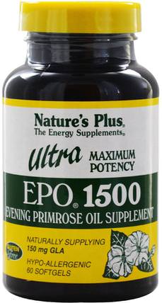 Ultra EPO 1500, Maximum Potency, 60 Softgels by Natures Plus, 補充劑，efa omega 3 6 9（epa dha），月見草油，月見草油軟膠囊，健康，女性 HK 香港