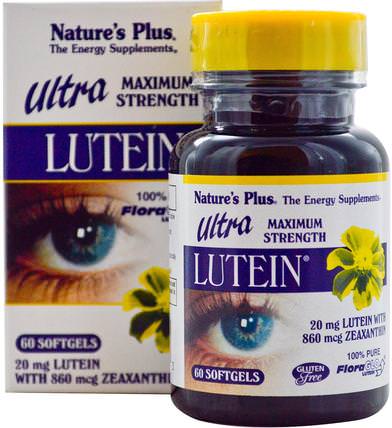 Ultra Lutein, Maximum Strength, 20 mg, 60 Softgels by Natures Plus, 補充劑，抗氧化劑，葉黃素，健康，眼部護理，視力保健，視力 HK 香港
