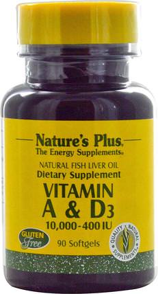 Vitamin A & D3, 10.000-400 IU, 90 Softgels by Natures Plus, 補充劑，efa omega 3 6 9（epa dha），魚油，魚油軟膠囊，維生素，維生素a和d HK 香港
