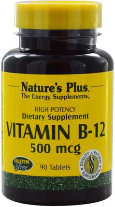 Vitamin B-12, 500 mcg, 90 Tablets by Natures Plus, 維生素，維生素b，維生素b12，維生素b12 - cyanocobalamin HK 香港