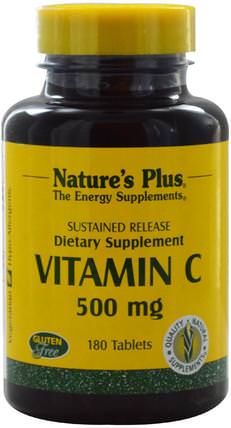 Vitamin C, Sustained Release, 500 mg, 180 Tablets by Natures Plus, 維生素，維生素c，維生素c生物類黃酮玫瑰果 HK 香港