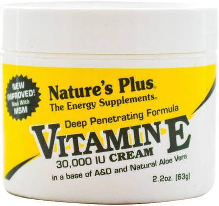 Vitamin E Cream, 30.000 IU, 2.2 oz (63 g) by Natures Plus, 補充劑，抗氧化劑，維生素E，維生素E液體 HK 香港